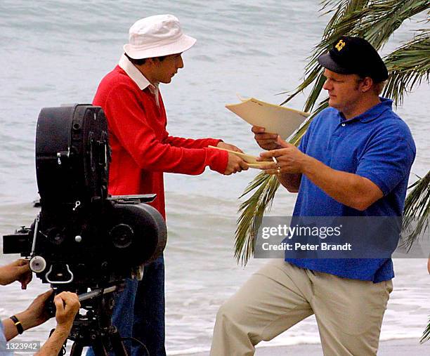 Actors Jon Wellner, left, and Eric Allan Kramer rehearse their lines on the set of the upcoming television movie, "Surviving Gilligan''s Island: The...