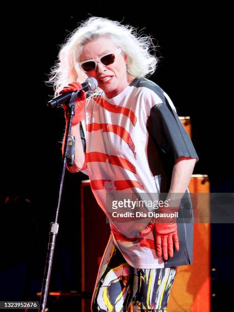 Debbie Harry performs onstage at the "Blondie: Vivir En La Habana" premiere during the 2021 Tribeca Festival at Battery Park on June 16, 2021 in New...