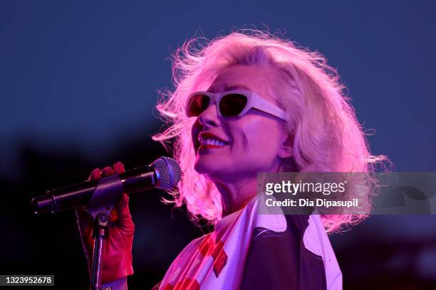 Debbie Harry performs onstage at the "Blondie: Vivir En La Habana" premiere during the 2021 Tribeca Festival at Battery Park on June 16, 2021 in New...