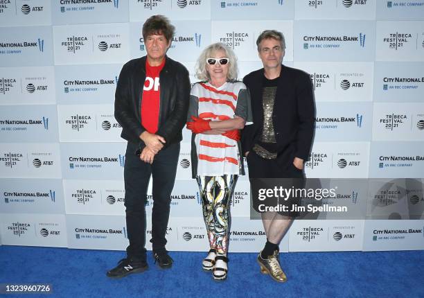 Musician Clem Burke, singer/songwriter Debbie Harry and director Rob Roth attend "Blondie: Vivir En La Habana" during the 2021 Tribeca Festival at...