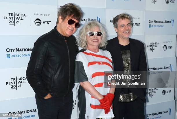 Musician Clem Burke, singer/songwriter Debbie Harry and director Rob Roth attend "Blondie: Vivir En La Habana" during the 2021 Tribeca Festival at...