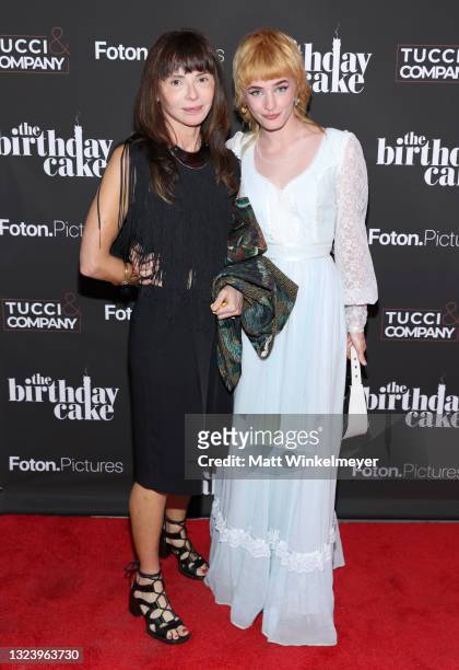 Eve Mavrakis and Esther Rose McGregor attend the Los Angeles premiere of "The Birthday Cake" at Fine Arts Theatre on June 16, 2021 in Beverly Hills,...