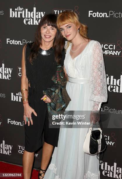 Eve Mavrakis and Esther Rose McGregor attends the Los Angeles Premiere Of "The Birthday Cake" at Fine Arts Theatre on June 16, 2021 in Beverly Hills,...