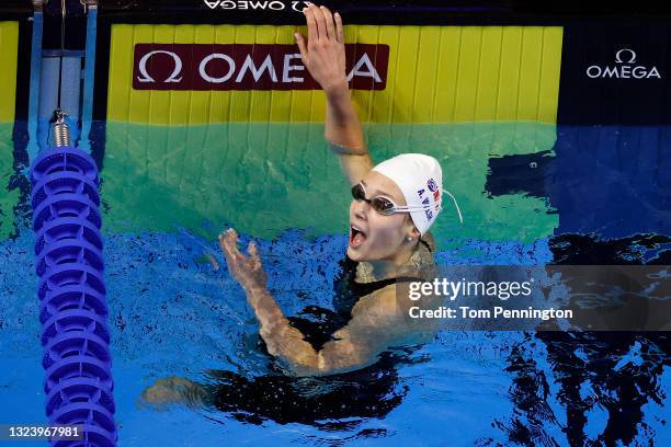 Alex Walsh of the United States reacts after competing in the Women's 200m individual medley final during Day Four of the 2021 U.S. Olympic Team...