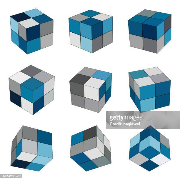 3d cube model icon collection - rubix cube stock illustrations
