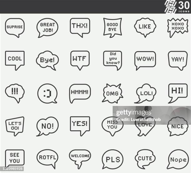 speech bubbles with common usage message words silhouette icons - japanese greeting stock illustrations