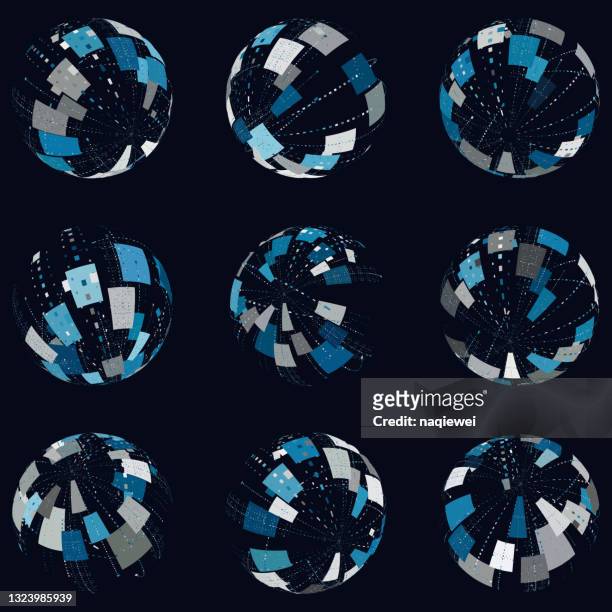 ベクトルグローブ3d球体地球グリッド。水平線と垂直線、緯度と経度。ニューラル情報概念.dataアイコンコレクション - personal perspective or pov点のイラスト素材／クリップアート素材／マンガ素材／アイコン素材