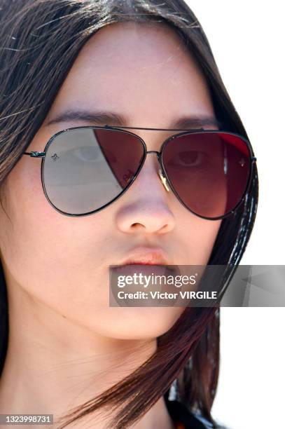 Model walks the runway during the Louis Vuitton Cruise 2022 fashion show on June 8, 2021 in Cergy-Pontoise, France.
