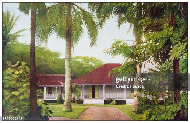 antique color photograph: suburbs of honolulu, hawaii - big island hawaii islands stock illustrations