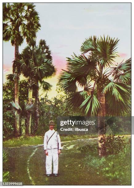 antique color photograph: winter in cuba - cuban culture stock illustrations