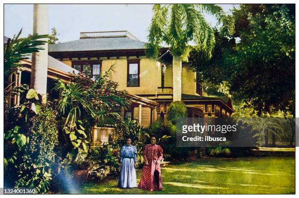 antique color photograph: home of the princess kaiulani, honolulu, hawaii, usa - big island hawaii islands stock illustrations