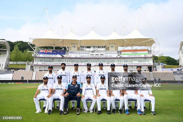 The India team pose for a team picture at The Ageas Bowl on June 17, 2021 in Southampton, England.