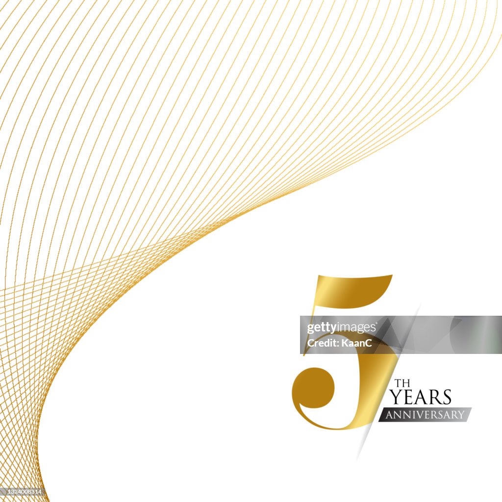 Plantilla de logotipo de aniversario aislada, etiqueta de icono de aniversario, ilustración de stock de símbolo de aniversario. Plantilla de saludo de aniversario con letras de mano de color dorado.