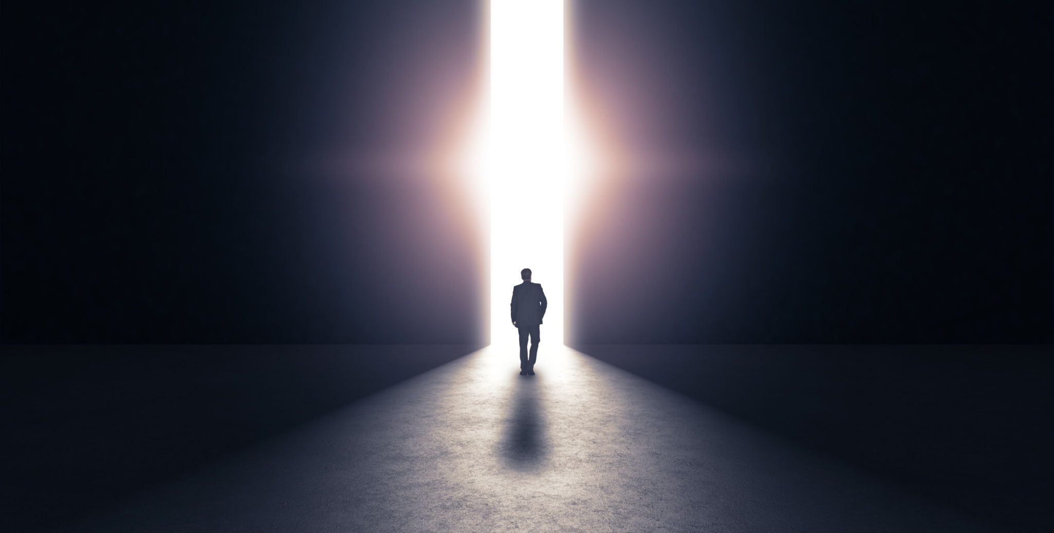 Man walking towards light concept. 3d rendering Man walking towards light concept. 3d rendering