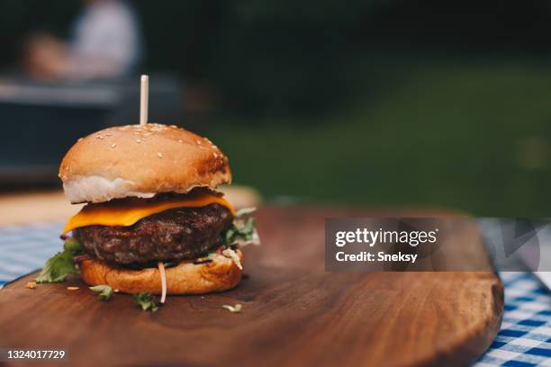 hamburger. close-up. copy space. - burger close up stock pictures, royalty-free photos & images