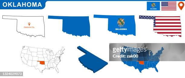 usa state of oklahoma's map and flag. - oklahoma stock illustrations