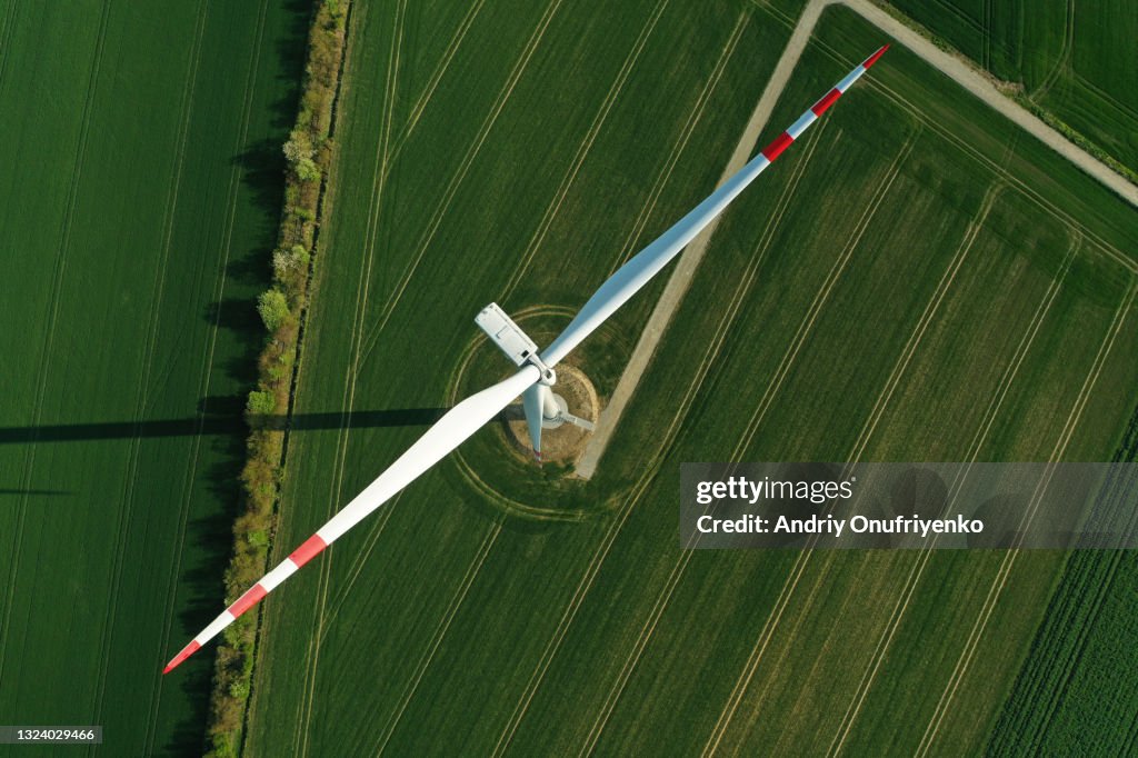 Aerial view of wind turbine