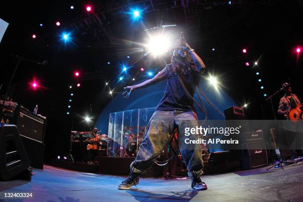 Vocalist Mike Hinds and Steel Pulse performs as part of Celebrate Brooklyn at the Prospect Park Bandshell on July 1, 2011 in the Brooklyn borough of...