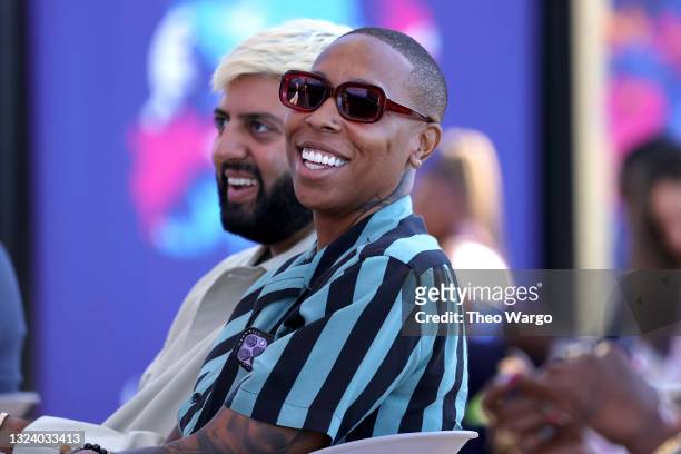 Hillman Grad Productions’ Rishi Rajani and Lena Waithe speaks onstage during the Indeed ‘ Rising Voices’ Premiere discussion at Pier 76 on June 16,...