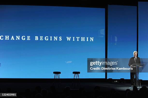 Director/philanthropist David Lynch speaks during the 2nd Annual "Change Begins Within" benefit celebration presented by the David Lynch Foundation...