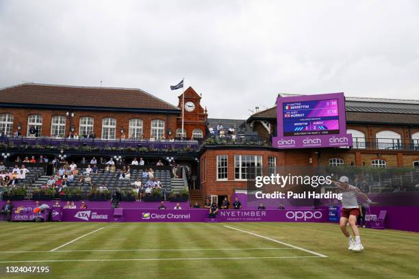 Andy Murray of Great Britain plays a backhand during his Round of 16 match against Matteo Berrettini of Italy during Day 4 of The cinch Championships...