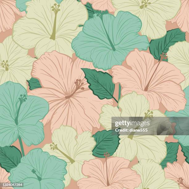 tropical hibiscus seamless pattern background - hibiscus stock illustrations