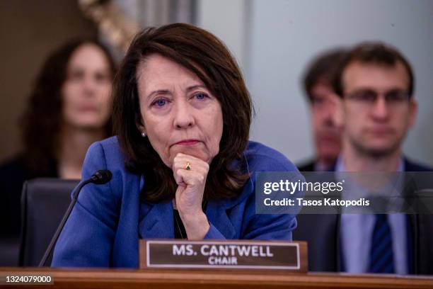 Sen. Maria Cantwell , chairwoman of the Senate Commerce, Science and Transportation Committee listens to Martin McNair testifies, at the Senate...