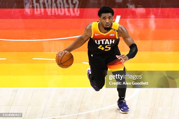 Donovan Mitchell of the Utah Jazz in action during Game Five of the Western Conference second-round playoff series against the LA Clippers at Vivint...