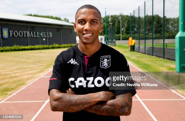 New signing Ashley Young of Aston Villa poses for a picture at Aston Villa's Bodymoor Heath training ground on June 17, 2021 in Birmingham, England.