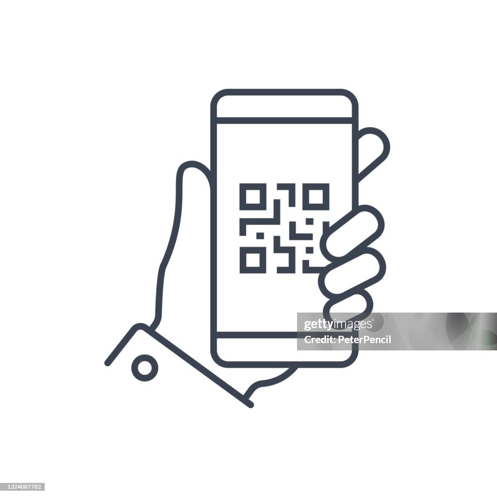 Código QR Smartphone en mano Icono Vector abstracto. Ilustración vectorial de código de barras