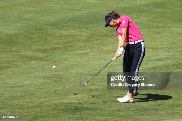 Klara Spilkova of the Czech Republic hits her second shot on the 16th hole during round one of the Meijer LPGA Classic for Simply Give at Blythefield...