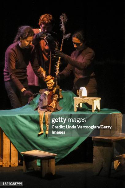 Members of Georgian playwright, screenwriter, and director Rezo Gabriadze's Tbilisi Municipal Theatre Studio perform his 'Autumn of My Springtime' at...