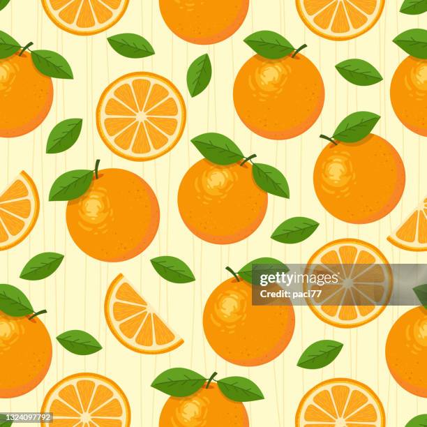 ilustrações de stock, clip art, desenhos animados e ícones de orange fruit vector seamless pattern. - orange