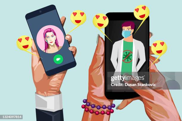 mobile phone video call - emoji iphone stock illustrations