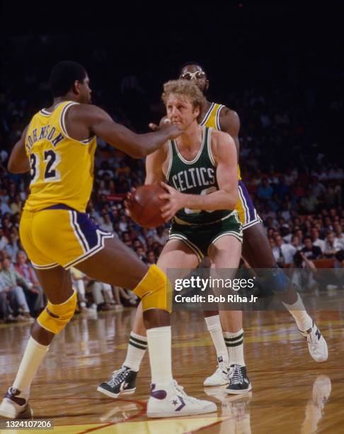 Boston Celtics Larry Bird during 1985 NBA Finals between Los Angeles Lakers and Boston Celtics, June 2, 1985 in Inglewood, California.