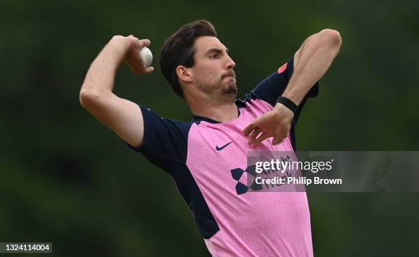 Steven Finn of Middlesex training in the innings break during the Vitality Blast T20 match between Middlesex and Gloucestershire at Radlett Cricket...