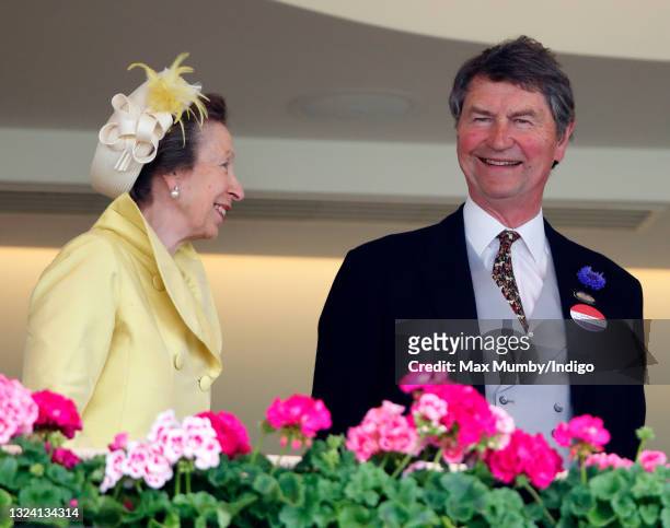 Princess Anne, Princess Royal and Vice Admiral Timothy Laurence attend day 3 of Royal Ascot at Ascot Racecourse on June 17, 2021 in Ascot, England.