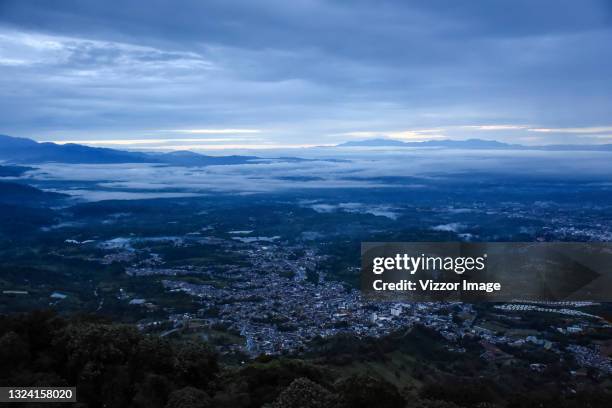 Panoramic view of the largest agricultural trade centers in Quindio on May 29, 2021 Calarcá, Colombia. Farmers of the Quindio region struggle as...