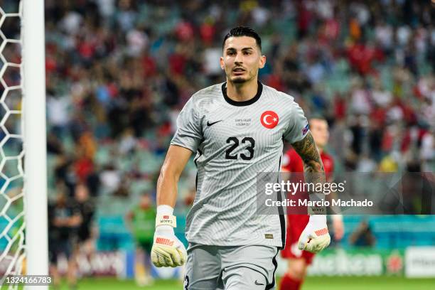 Goalkeeper Ugurcan Cakir of Turkey in action during the UEFA Euro 2020 Championship Group A match between Turkey and Wales on June 16, 2021 in Baku,...