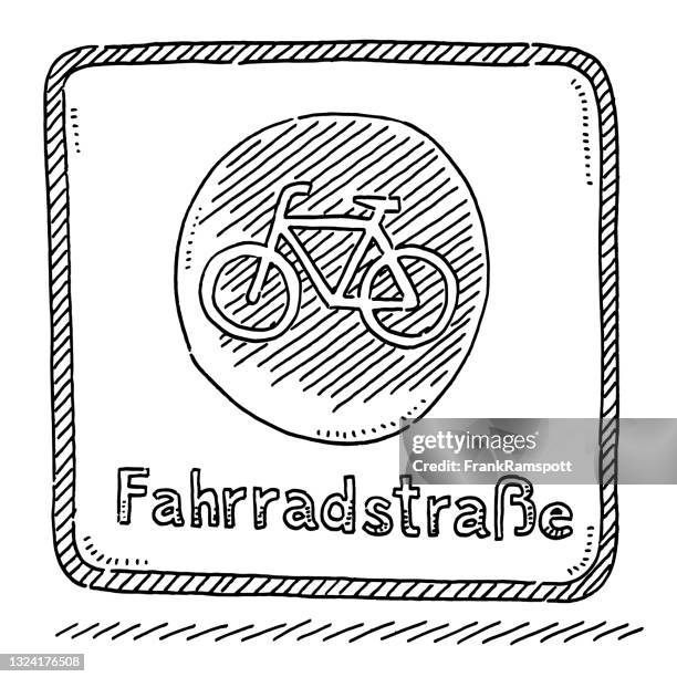 bicycle boulevard german road sign drawing - road marking stock illustrations