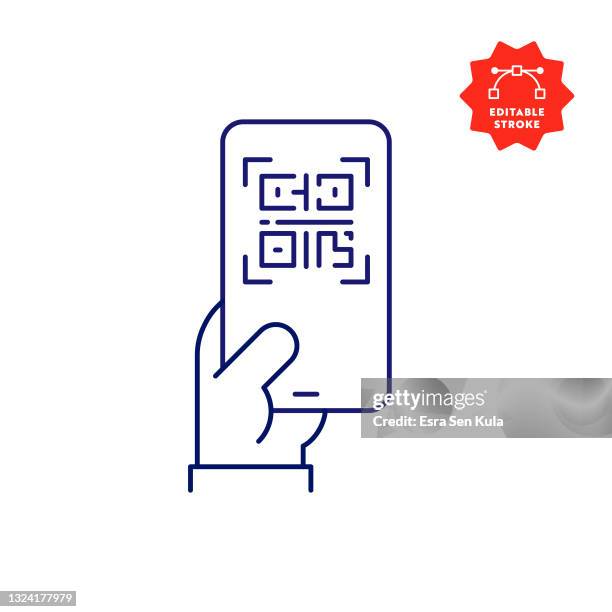 bildbanksillustrationer, clip art samt tecknat material och ikoner med digital vaccine passport on mobile phone screen line icon with editable stroke - qr kod