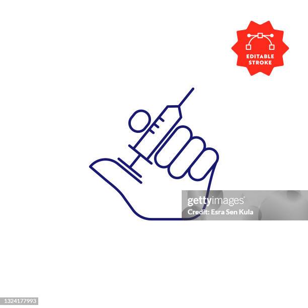 ilustraciones, imágenes clip art, dibujos animados e iconos de stock de icono de línea de vacunación con trazo editable - certificado de inmunización