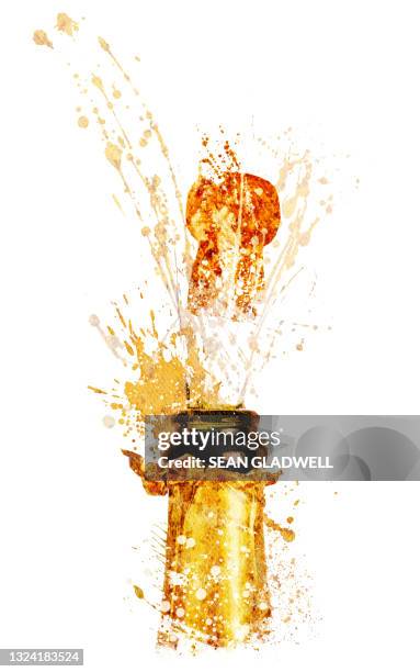 champagne cork popping illustration - champagne or photos et images de collection