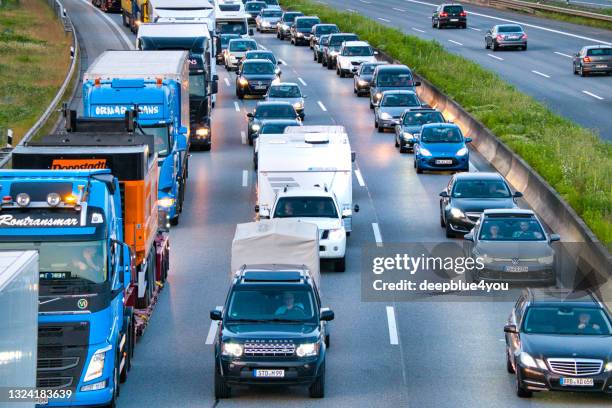 traffic jam on the german highway - autobahn stock pictures, royalty-free photos & images