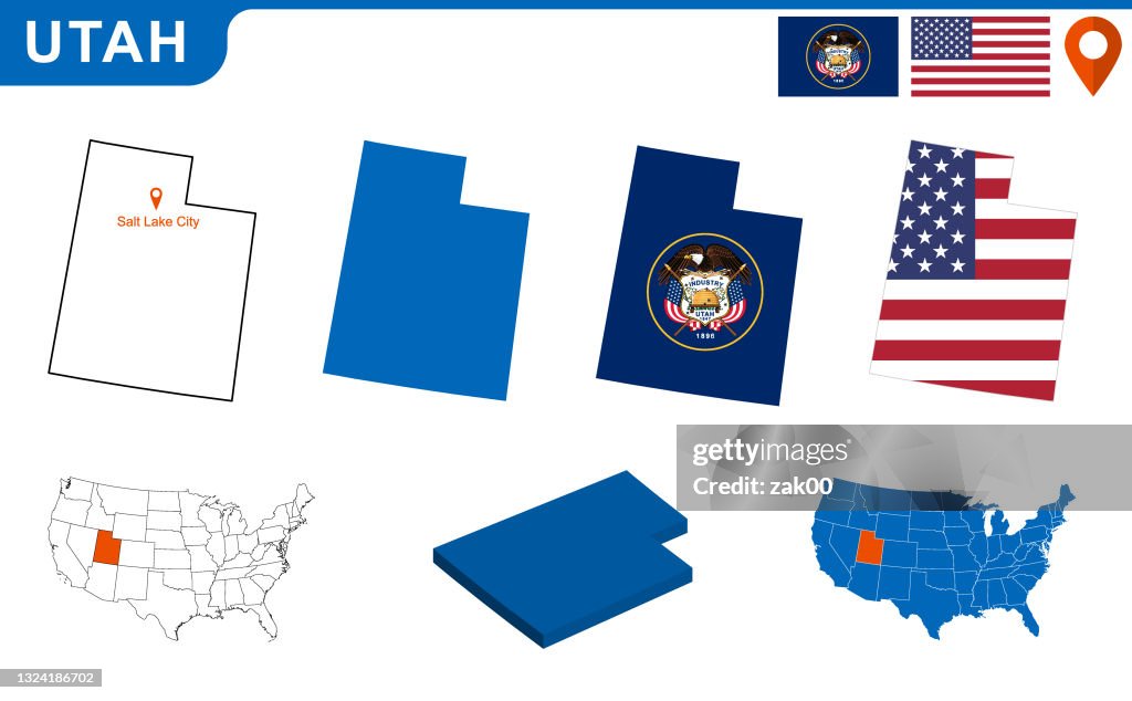 USA state Of Utah's map and Flag.