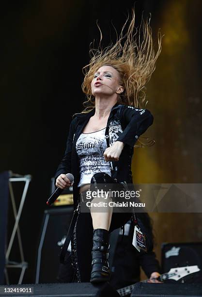 Angela Gossow of Arch Enemy performs on day three of the Sonisphere festival at Knebworth House on July 10, 2011 in Stevenage, England.