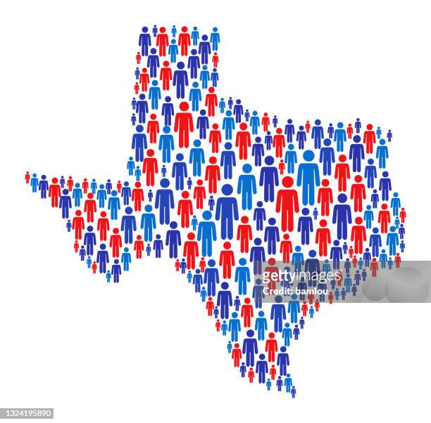 texas map of stickman figures flag colors - texas stock illustrations
