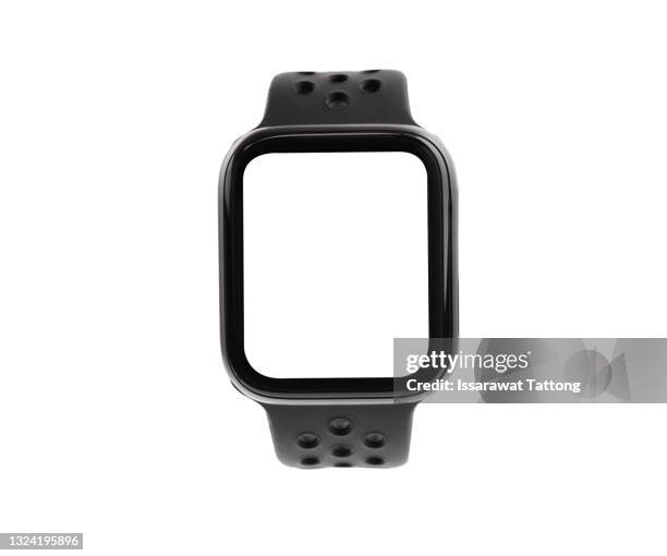 black smart watch on white background - montre connectée photos et images de collection