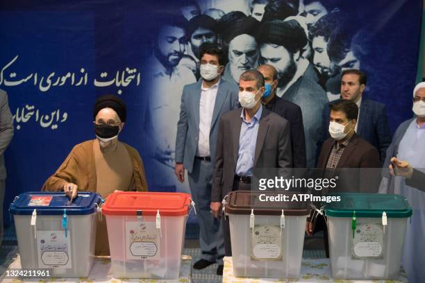 Former President Mohammad Khatami casts his ballot for presidential election on June 18, 2021 in Tehran, Iran. The country's incumbent president,...