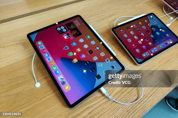 An iPad Pro equipped with the M1 chip is on display at an Apple flagship store at Nanjing Road shopping street on June 18, 2021 in Shanghai, China.